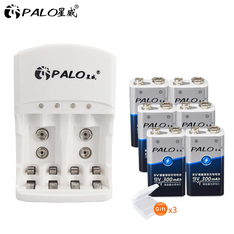 6pcs and charger PALO 2 шт 300mAh Ni-MH 9V аккумуляторная батарея+ универсальное 9V AAA AA зарядное устройство для 1,2 V Ni-MH Ni-CD AA AAA 9V батареи - Цвет: 6pcs and charger