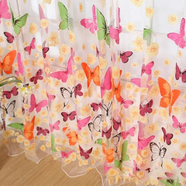 Washable Butterfly Printed Tulle Window Curtains Hanging Decorations Screens Sheer Voile Door Drape Panel Scarf Assorted 0.95X2M | Дом и сад