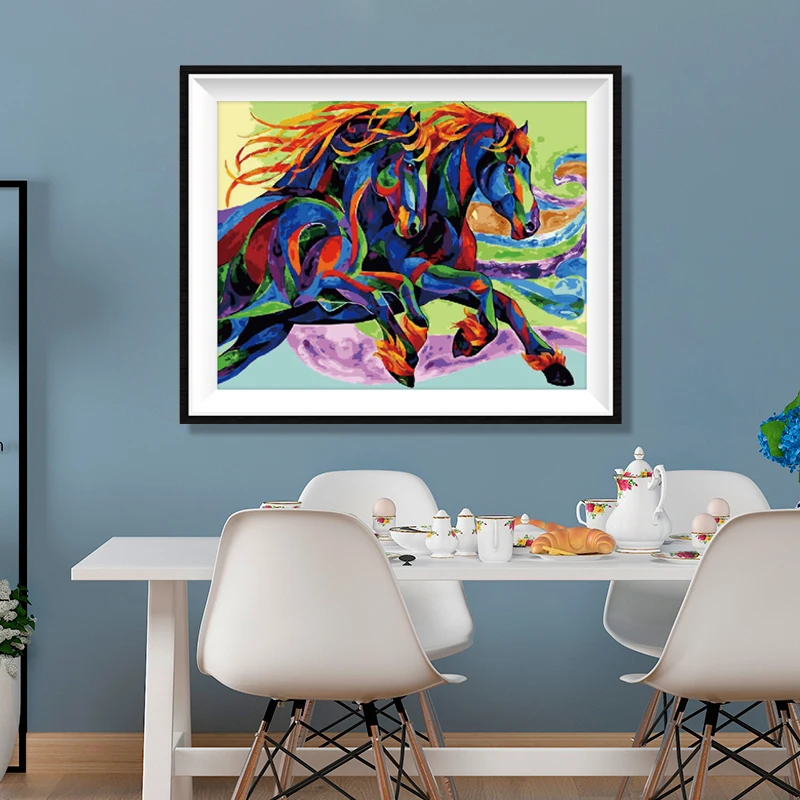 

5D DIY Diamond Painting Two Color Horses Embroidery AB Drill Cross Stitch Canvas Lace Animal Mosaic Needlework Home Decor Gift
