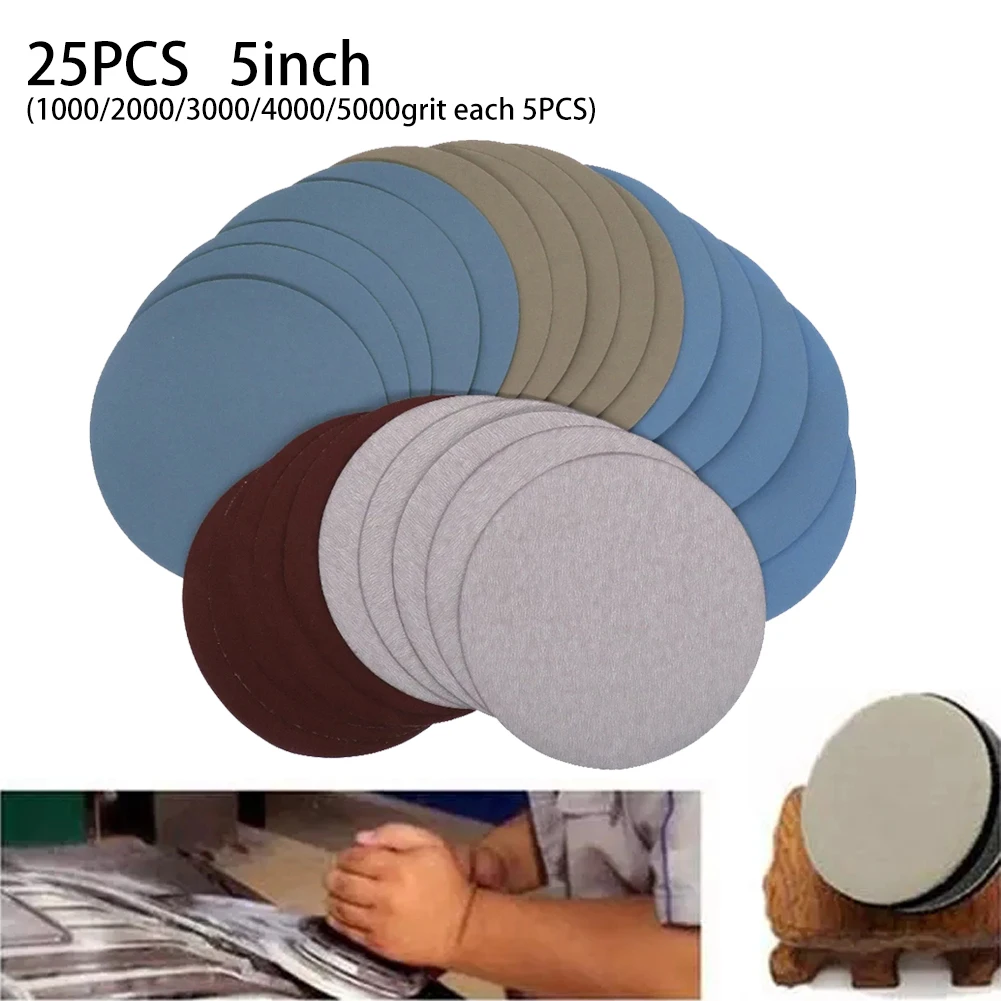 Набор шлифовальных дисков 5 дюймов 25 шт. наждачная бумага с петлей на липучке