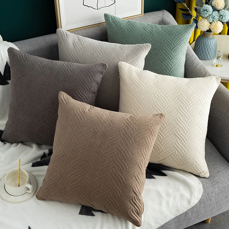 Pure Color Pillow Cover Single Line Cushion Cover Decorative Pillows For Sofa Velour Pillow Cover Decorative pillows Soft Pillow