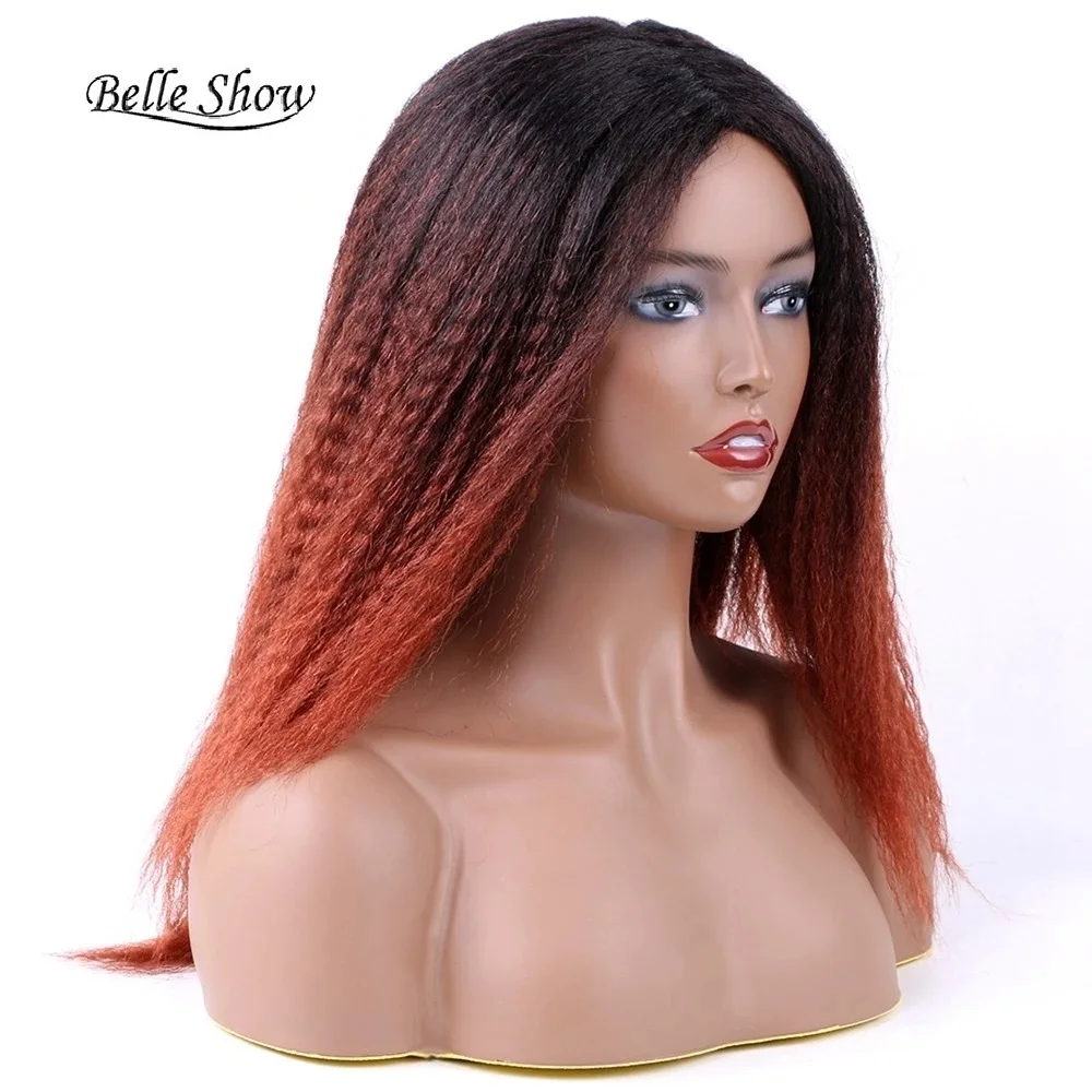 

Belle Show Kinky Curly Afro Hair Wigs Ombre Synthetic Wig For Women Medium Part Women Black Natural Female Wigs