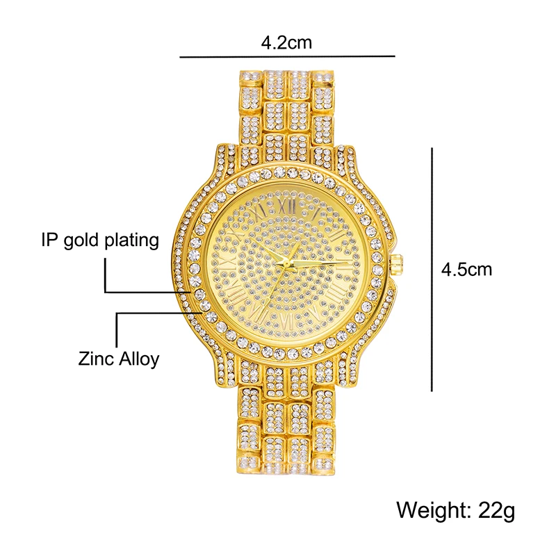 D&Z Luxury Full Zircon Date Quartz Wristwatch Mens Iced Out Bling CZ Relogio Masculino For Hipster Hip Hop Accessories | Наручные часы