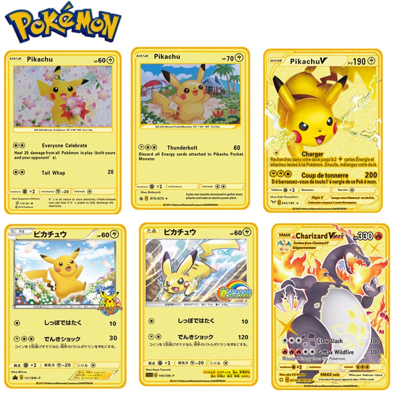 

Покемоны Metalen Золотая карта Bikachu Charmeleon Коллекционная Аниме игра Сквиртл аниме фигур Пикачу битва каартин Детский игрушки