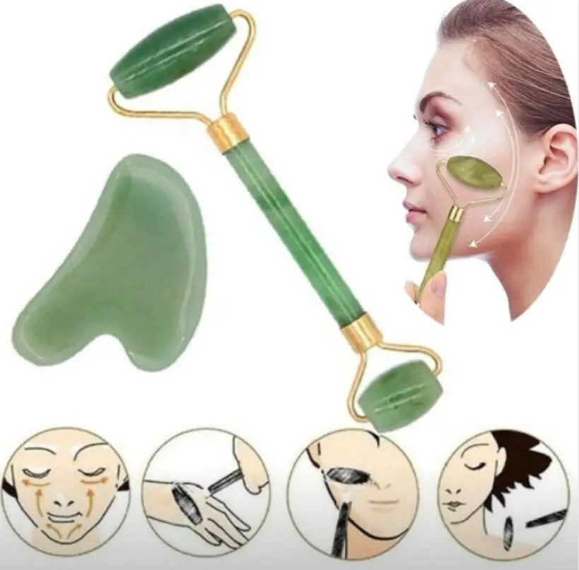 2 шт. Gua Sha натуральный нефритовый массажный роликовый лицевой Массажер для ухода