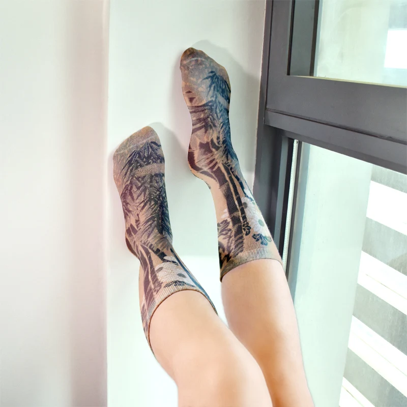 Носки женские хлопковые с традиционным японским рисунком Повседневные высокие