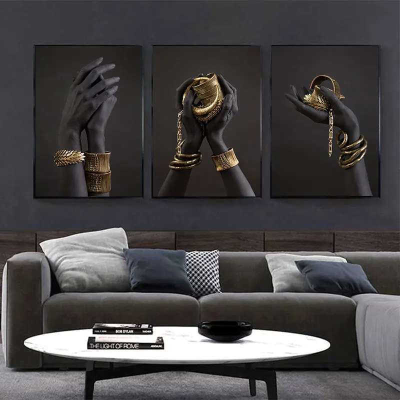 

Black Skin Hand With Golden Bracelet Oil Painting on Canvas African Art Poster and Prints Wall Art Picture for Living Room Decor