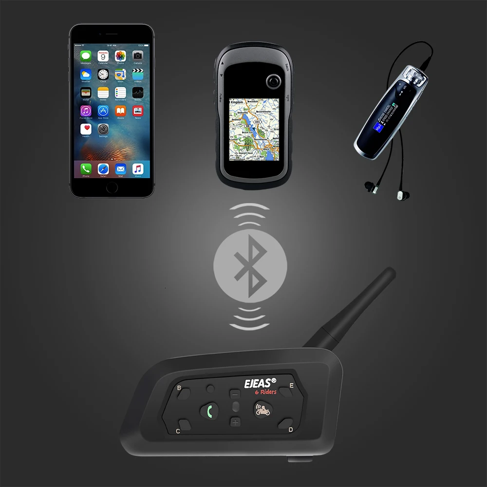 EJEAS V6 PRO Bluetooth Мотоциклетный BT коммуникатор шлем домофон гарнитура с 1200 м переговорные для 6 гонщиков+ металлическая шина