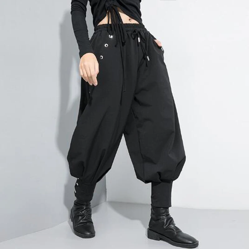 Женские Модные шаровары с заклепками хип-хоп танцевальные тренировочные брюки