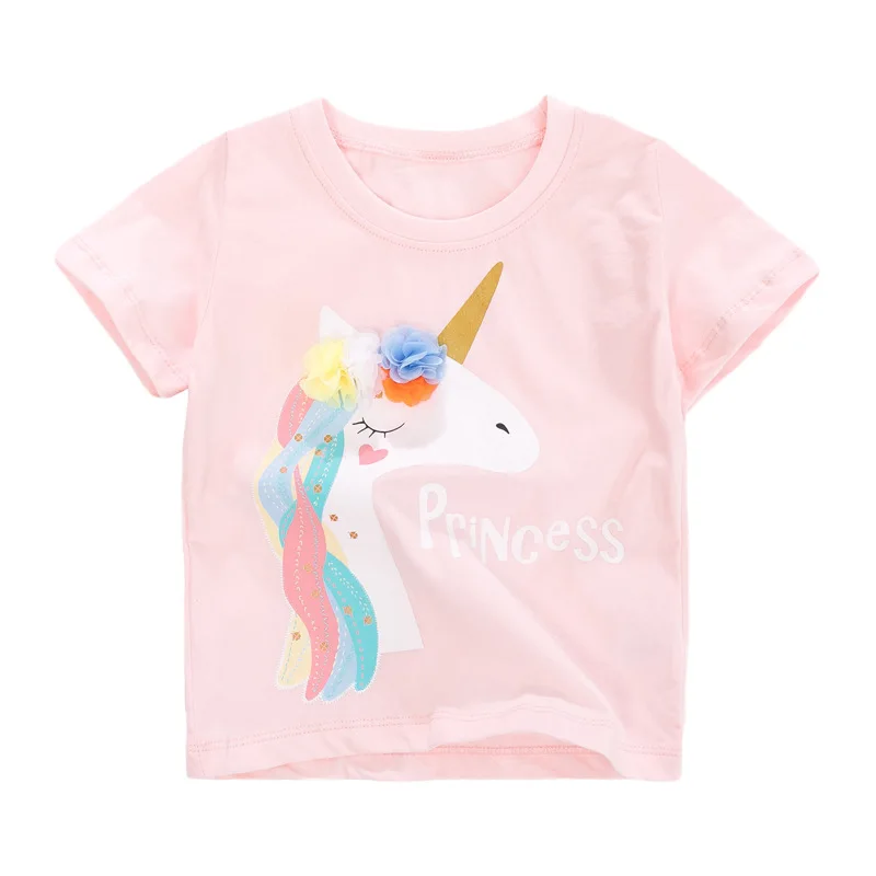 

Little maven Girls Shirts Animal Unicorn Applique Children t-shirts Summer New T Shirts Child Clothing Cotton 100% Kids Clothes