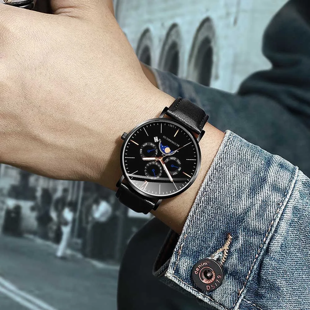 2020 часы для мужчин модные спортивные тонкие календарь повседневные с кожаным