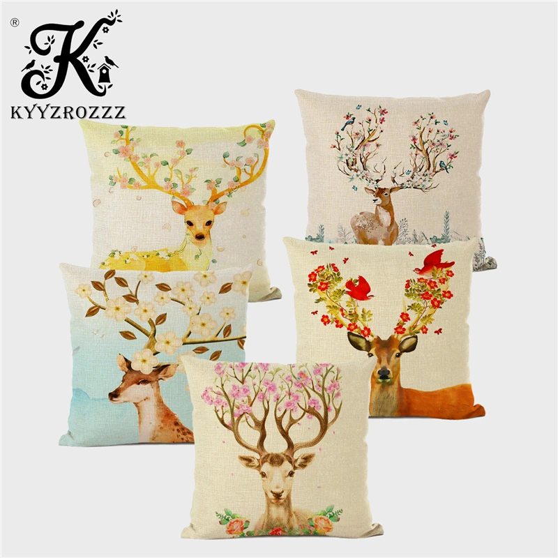 

Fashion Home Decoration Elk Linen Geometric Pillowcase Sika Deer Cushion Set Nordic Style Bedroom Sofa Throw Pillowcase