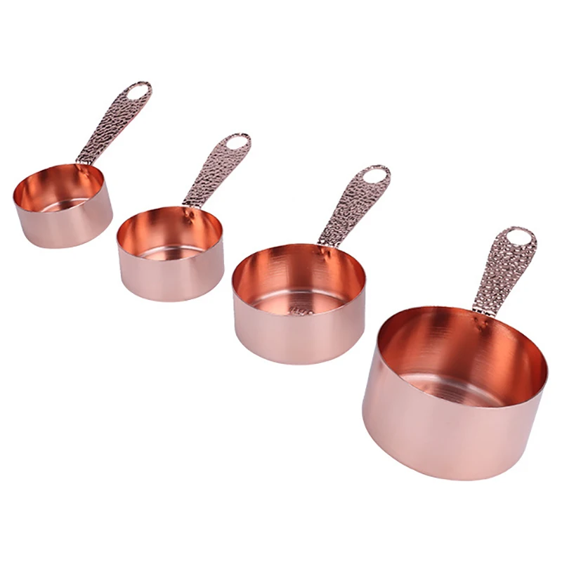 Rose Gold Stainless Steel Measuring Cups and Spoons Scoop Set with Engraved Measurements Kitchen Cook Accessories 4Pcs