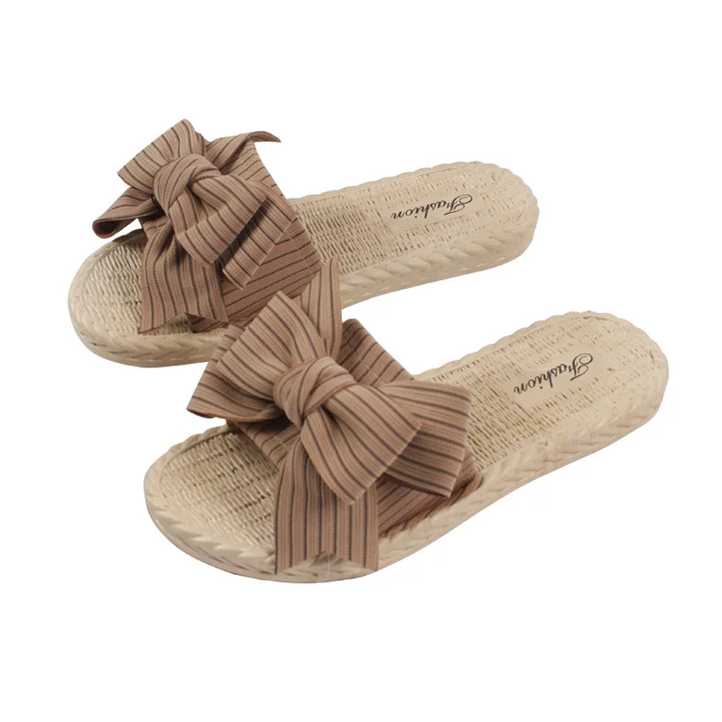 

2021 Trend Faux Sole Women Slippers Outdoor Casual Slides Fabric Bow-tied Open Toe Fashion Leisure Sandals Ladies Shoes Female