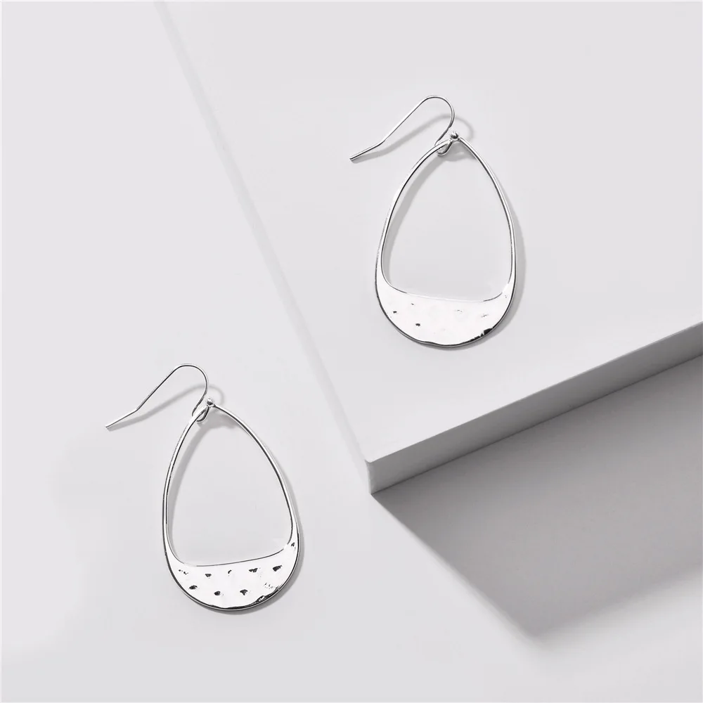 

ZWPON Vintage Hammered Teardrop Hollow Drop Earrings Geometric Teardrop Brass Drop Earrings for Woman Female Jewelry