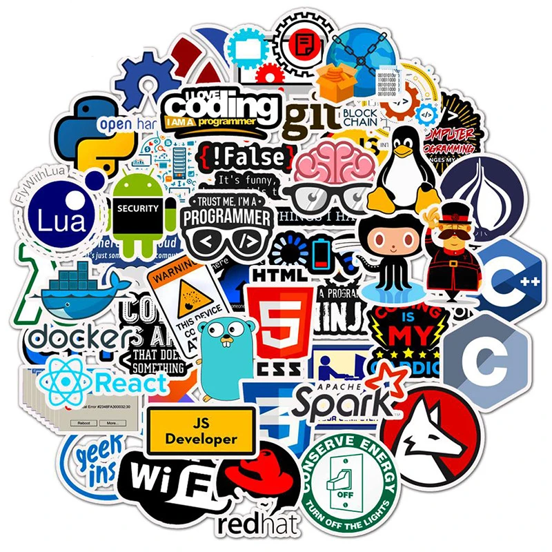 

50 PCS Programming Stickers Technology Software Programs Data Laptop Stickers For Geek DIY Computer Laptop Luggage PS4