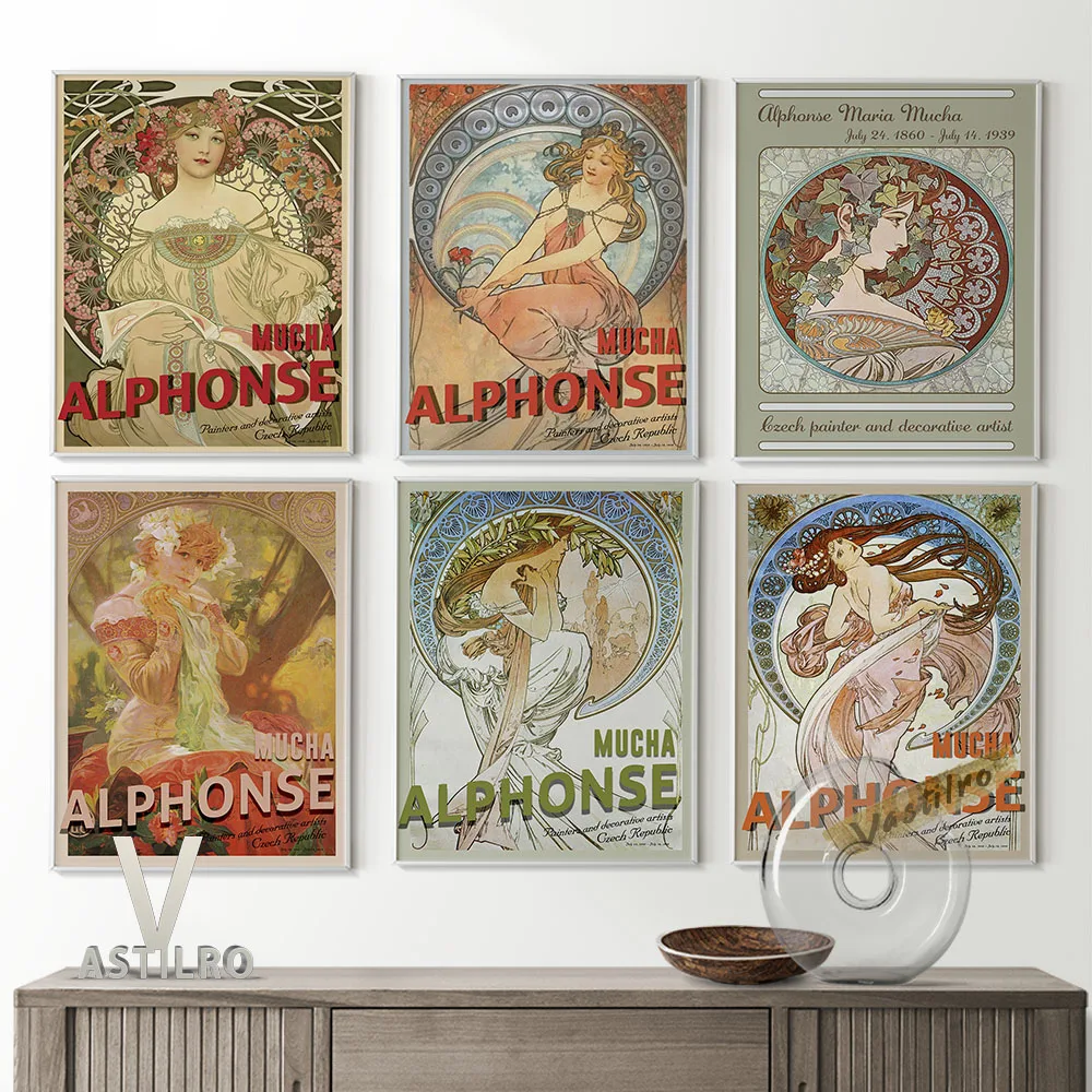 

Alphonse Mucha Exhibition Museum Poster Retro Wall Art Canvas Painting Vintage Prints Girl Room Decor Gift Gallery Wall Picture