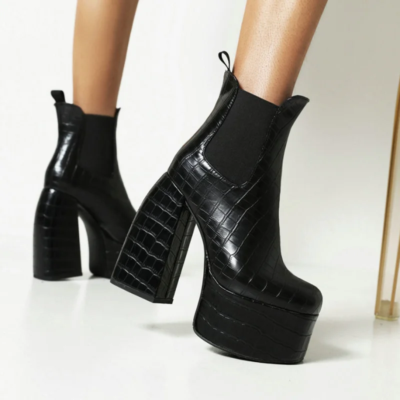 

Women's Boots Punk Style Women's Short Boots Profiled Thick-Heeled Super High-Heeled Elastic Band Women's Ankle Boots Nightclub