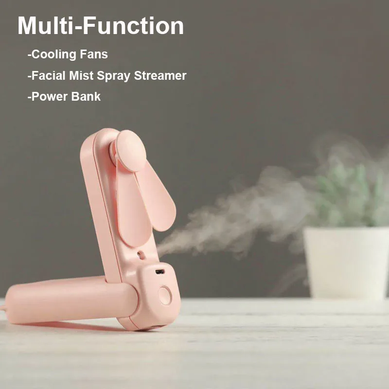 

Multifunctional 3 in 1 mobile power bank USB charging humidifier face spray folding silent cooling fan face sprayer portable