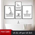 Настенные картины для ванной комнаты, Картина на холсте, забавные животные, корова, жираф, фламинго, кролик, черный, белый постер, принты в скандинавском стиле, украшение для дома