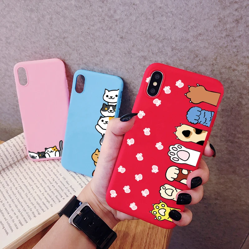 Чехол для телефона с милым мультяшным котом iPhone 11 Pro XR X Xs Max 8 7 6 Plus 6S 5S SE матовый