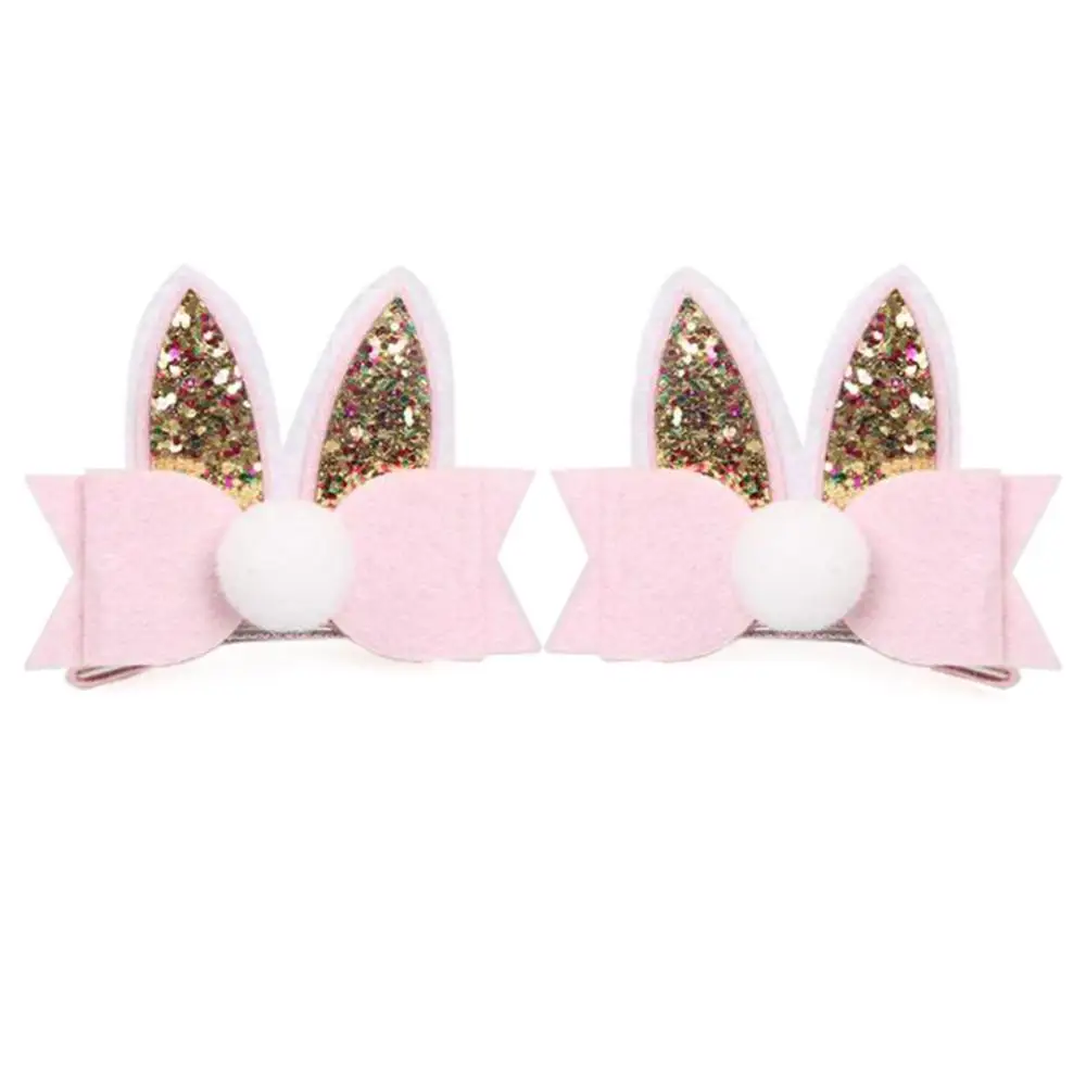 2pcs/Set Cute Hair Clips For Girls Glitter Rainbow Felt Fabric Flowers Hairpins Cat Ears Bunny Barrettes Kids Accessories | Красота и