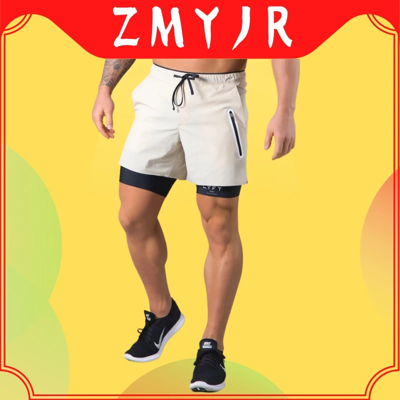 

ZMYJR 2-in-1 Running Shorts Mens Fitness Gym Training Sports Shorts Jogging Double-layer Summer Men Shorts Pants Free Shipping
