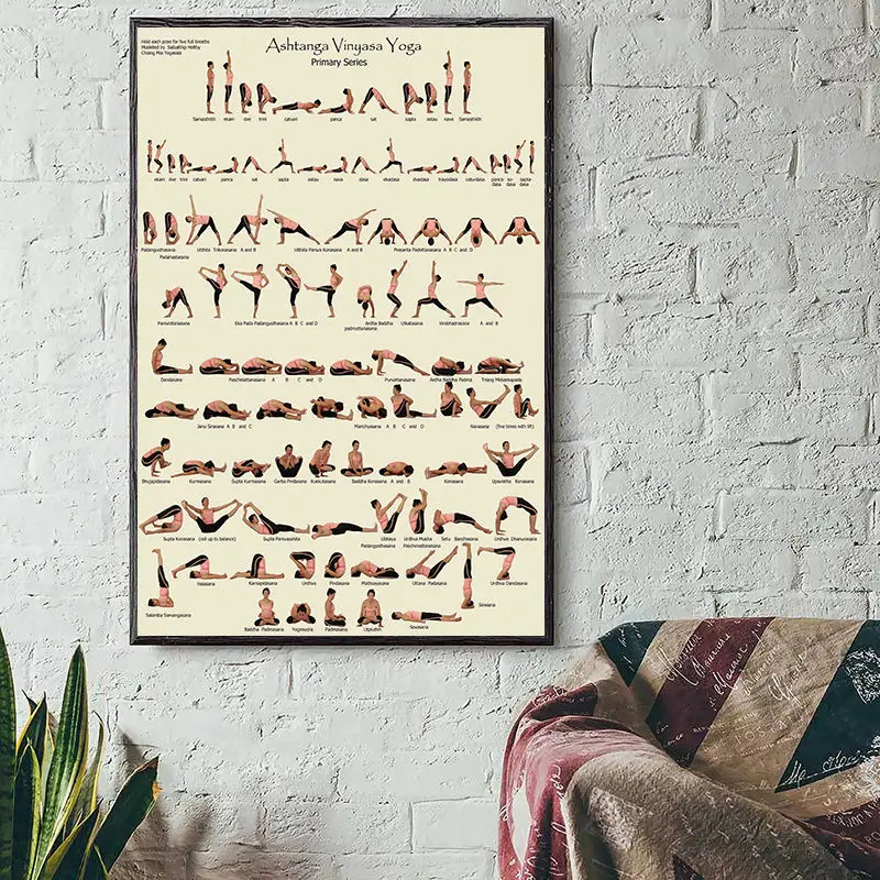 Домашние упражнения тренажерный зал Йога Ashtanga схема Постер здоровья настенное