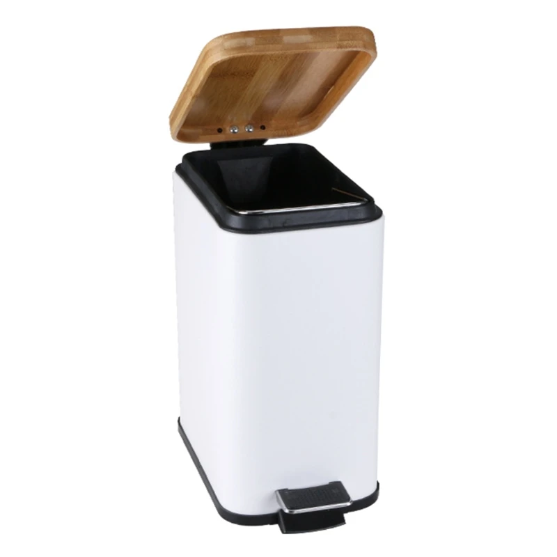 

Step Trash Can Garbage Rubbish Bin with Bamboo Lid Waste Container Organizer Bathroom Kitchen Living Room Office Decoration K3NA