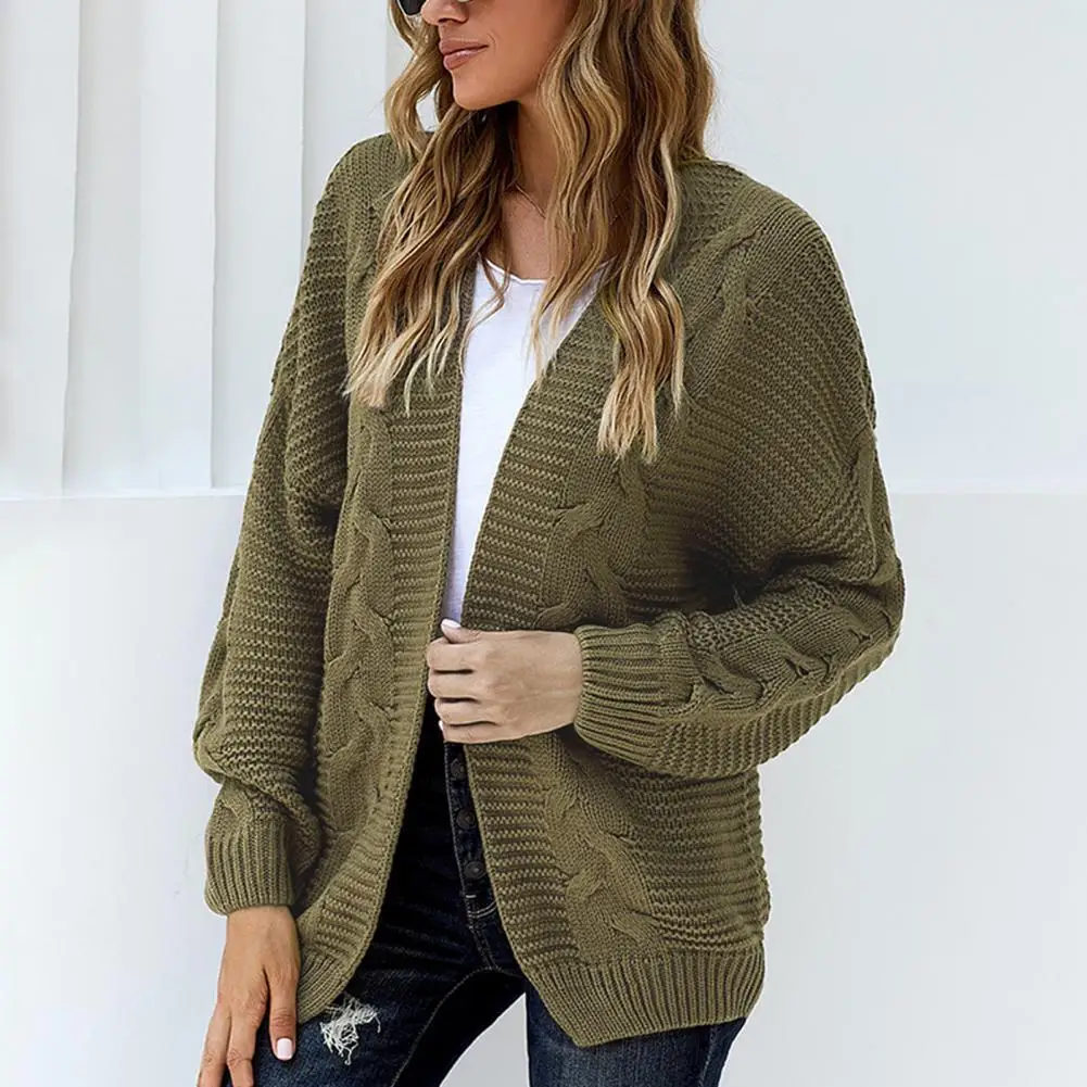 

Women Cardigan Coat Solid Color Comfortable Soft Hemp Pattern Batwing Sleeve Sweater Cardigan for Dating