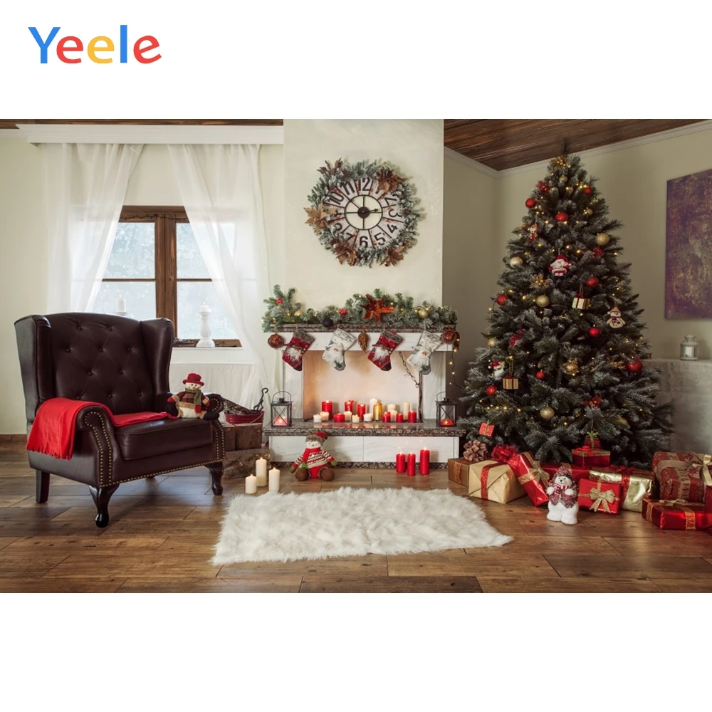 Ковер для рождественской елки деревянный пол камин детский день рождения фон