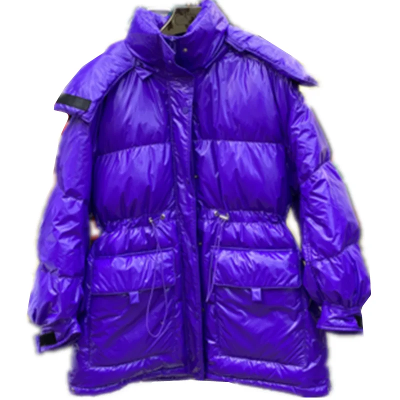 

Новинка 2020, женский водонепроницаемый плотный теплый пуховик Parker с яркой поверхностью, женские свободные куртки средней длины на белом ути...