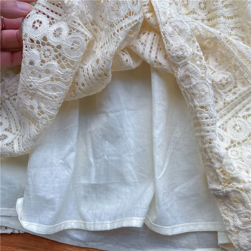 

Spring Kids Dress For Girls Spring Autumn Baby Girl Hollow out Turn-down Collar Long Sleeve Lace Princess Dress