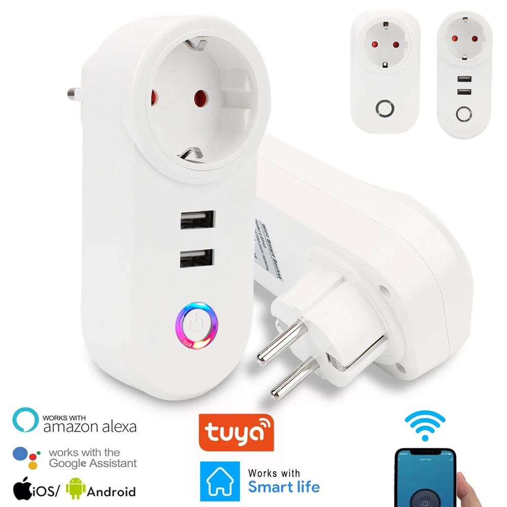 

Wireless Socket Power Wi-fi USB Outlet EU Monitor Timer Alex Remote Control Timer Voice Tuya Phone Charger Wifi Smart Plug