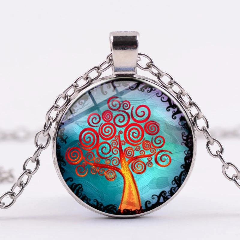 Древо жизни ожерелье Цвет Фул стеклянный купол кулон ручной работы подарки