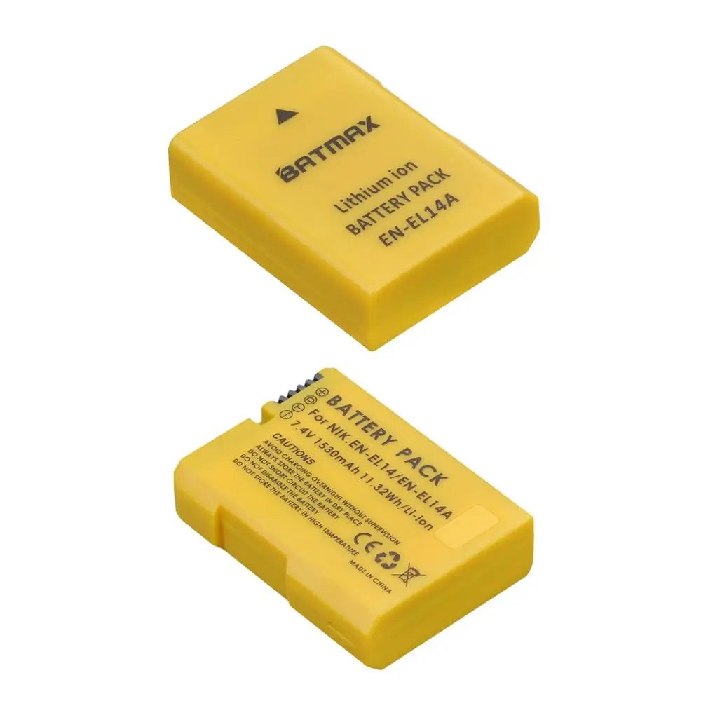 

2Pcs 1530mAh EN-EL14A EN-EL14 EN EL14 Battery for ikon,D5600,D5500,D5300,D5200,D5100,D3200,D3300,P7800,P7700,P7100,P7000