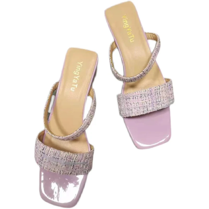 

Butterfly-Knot Female Shoes Med Slippers Women Summer Slides Square heel Jelly Flip Flops Flip-Flops 2021 Soft Block Glitter