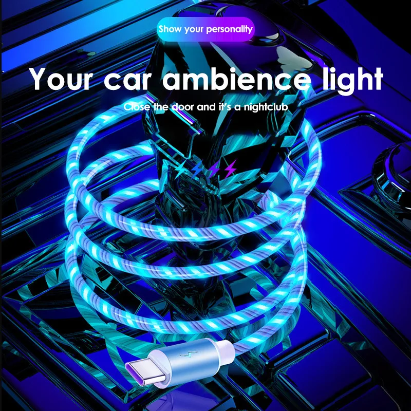Magnetic Flow Luminous Lighting Data Cable Micro USB Type-C Fast Charging Wire With Indicator Light For Samsung Huawei | Мобильные