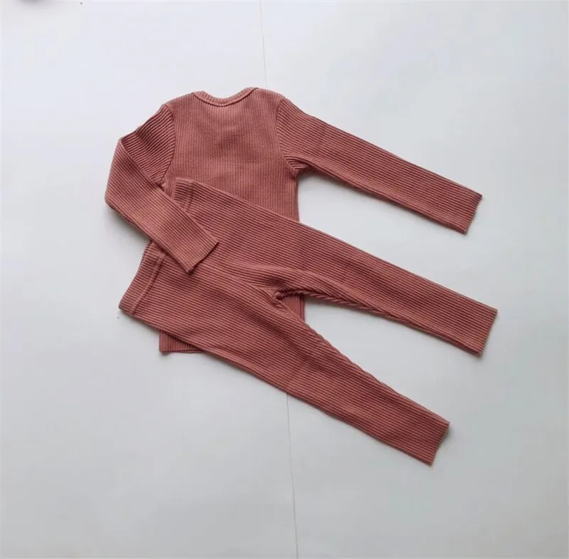 Детская одежда для мальчиков и девочек ребристый комплект с длинным рукавом