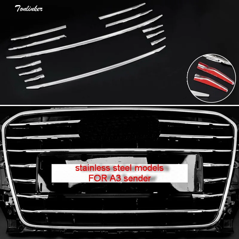 

Tonlinker 12 шт. автомобильный стиль нержавеющая сталь Передняя лицевая Сетка декоративная светильник вая полоса чехол наклейки для AUDI A3 аксессу...