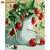 ruopoty diy painting by numbers strawberry flowers coloring by numbers landscape handpainted acrylic canvas paint diy gift