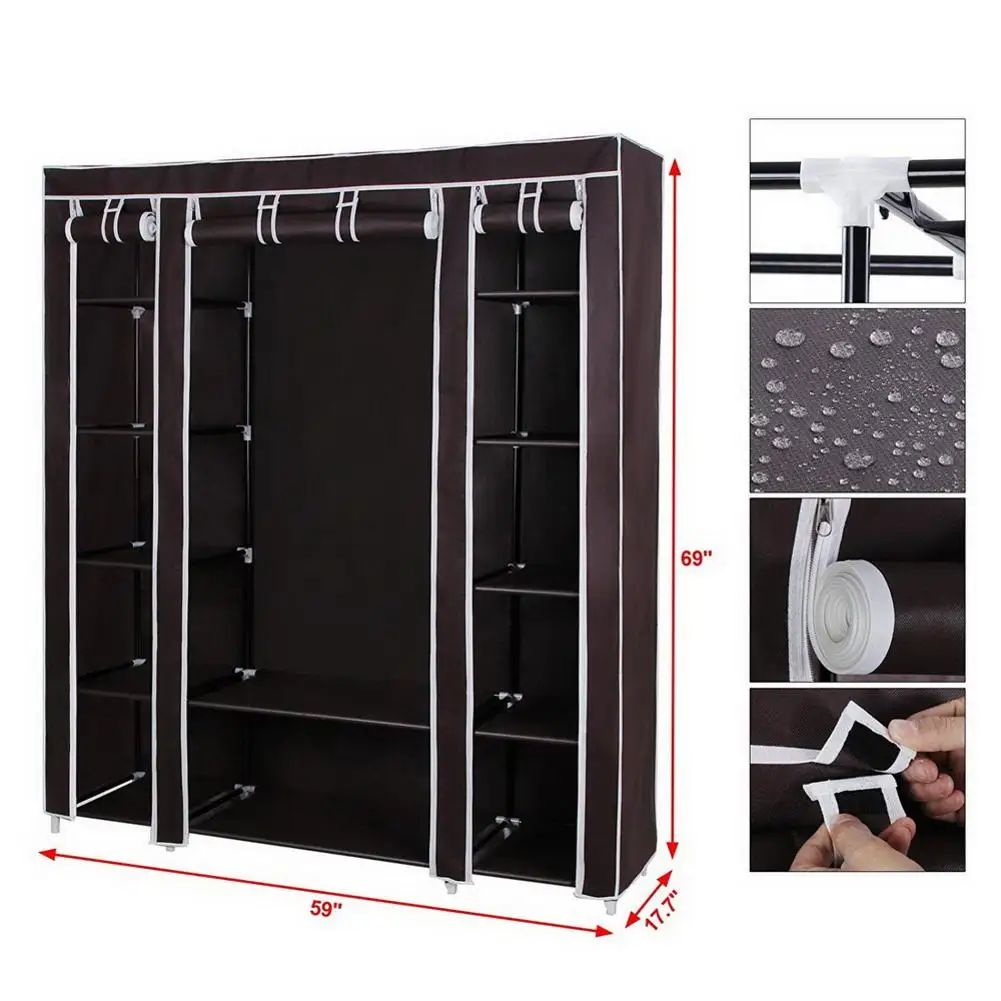 

Portable Clothes Closet Wardrobe Storage Organizer with Non-Woven Fabric Quick and Easy to Assemble and Durable Dark Brown