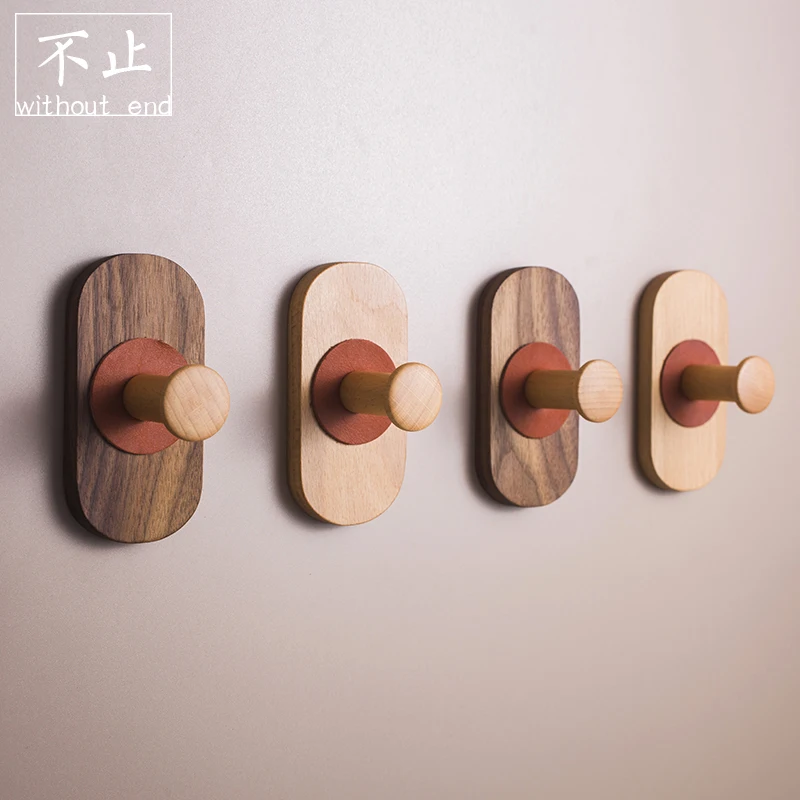 

Fashion Japanese Style Walnut Clothes Hook Porch Kitchen Bathroom Solid Wood Decoration Sticky Hook Coat Hook