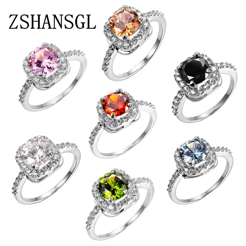 Модное женское Ювелирное кольцо квадратное розовое большое циркониевое