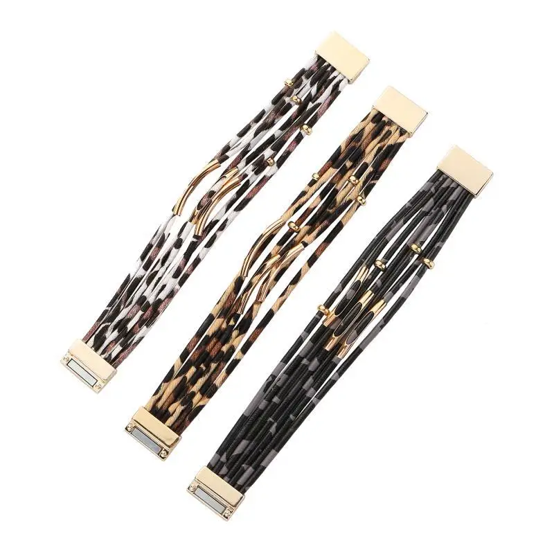 

2020 Leopard Print Leather Bracelets/Bangles For Women Panther Print Leather Charm Multilayer Wide Wrap Bracelets Jewelry Gift