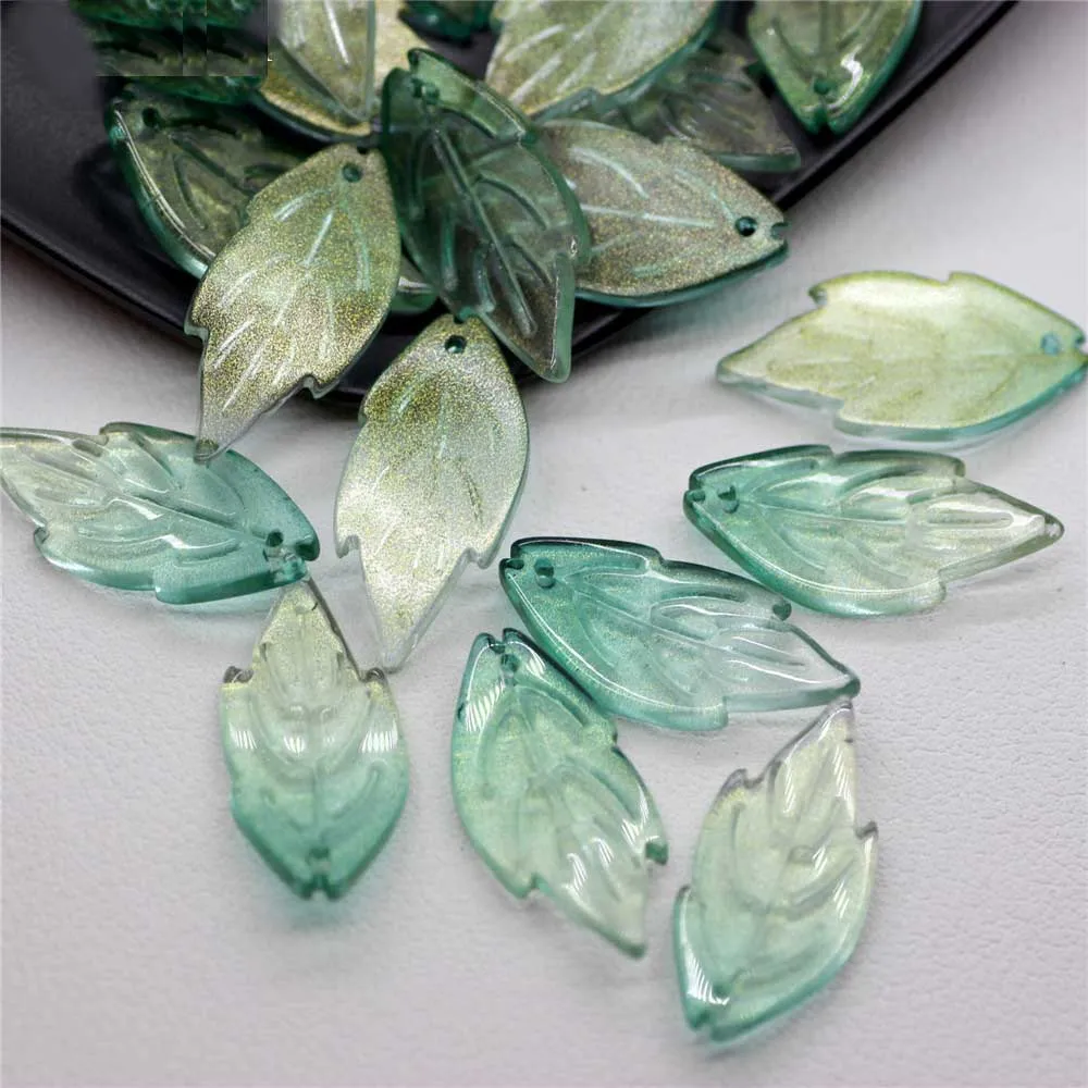 Очаровательные зеленые стеклянные листья пиона 20 шт./лот 12*26 мм детали для