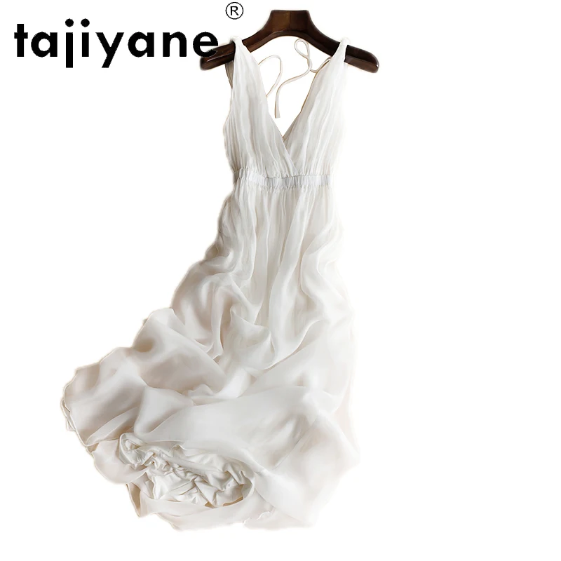 

Tajiyane Real Silk Boho Dress for Women Sexy Sleeveless Beach Dresses 2021 Female White Backless Long Sundress Robe Longue HLY44