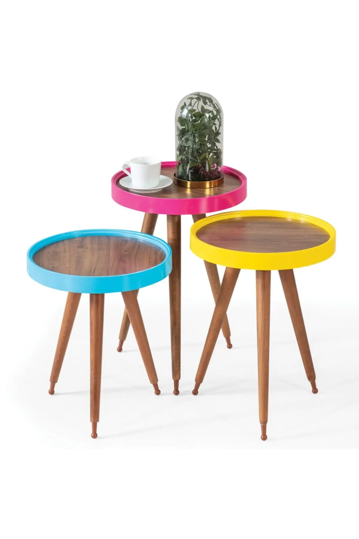 

3'lü Wood Round Zigon Coffee Table Colorful Pollen Lux Flip C11