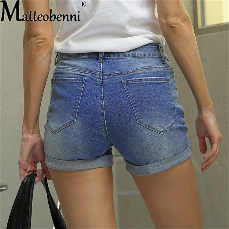 Женские джинсовые шорты с дырками модные повседневные обжимные летние синие