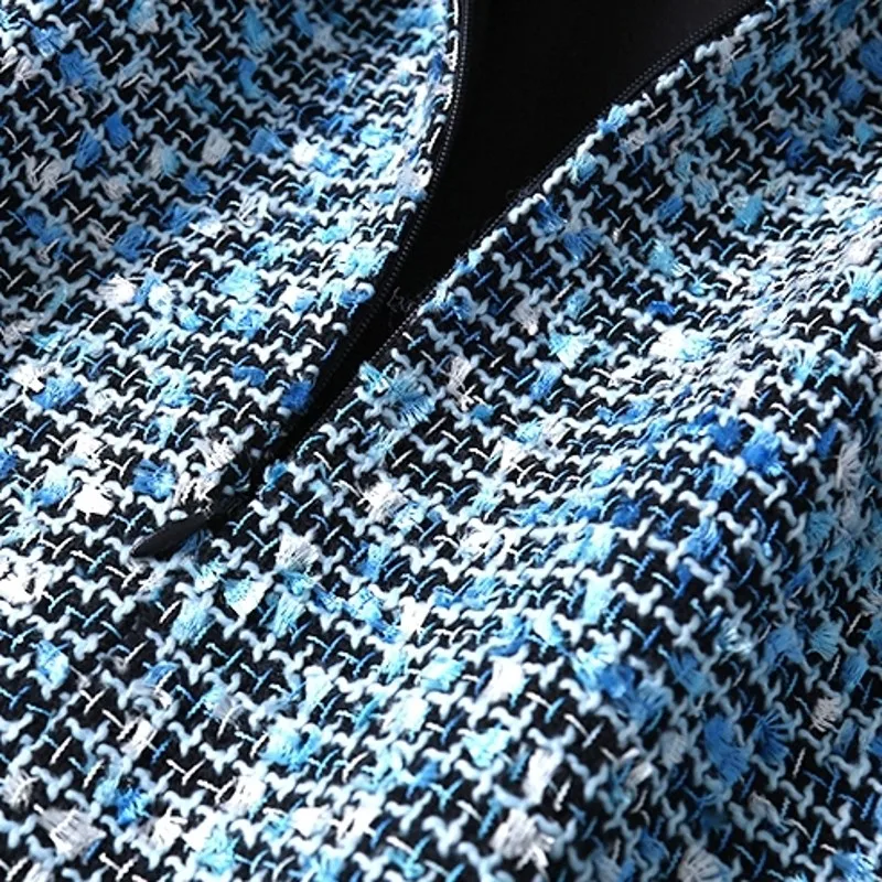 

New Blue Holiday Sexy Tweed Dresses Women Summer Elegant Spaghetti Strap Office Lady A-Line Dress Fashion Casual Boho Clothes